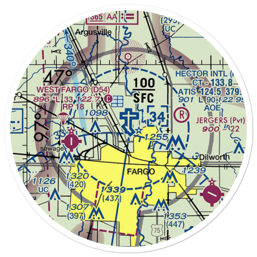 Hector International Airport (FAR) VFR Sectional Sticker (20 mile) 