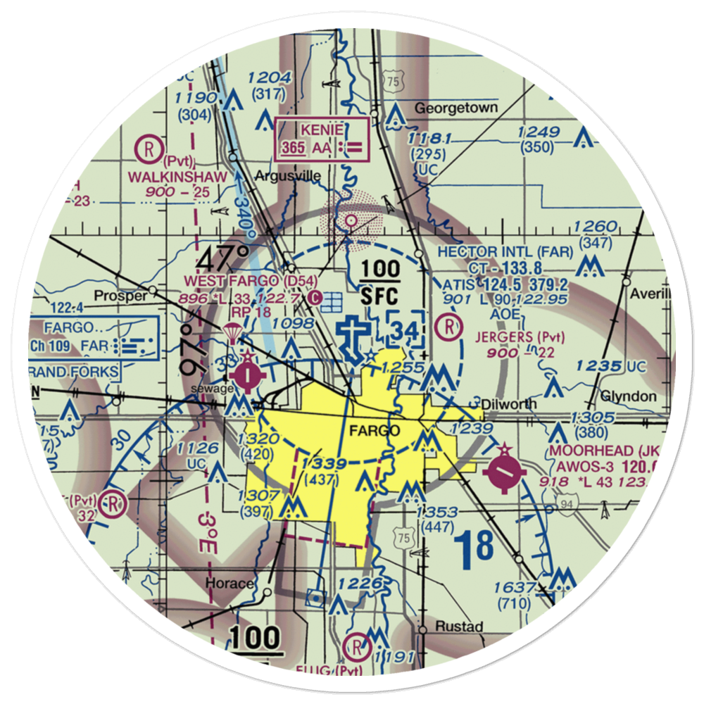 Hector International Airport (FAR) VFR Sectional Sticker (30 mile) 