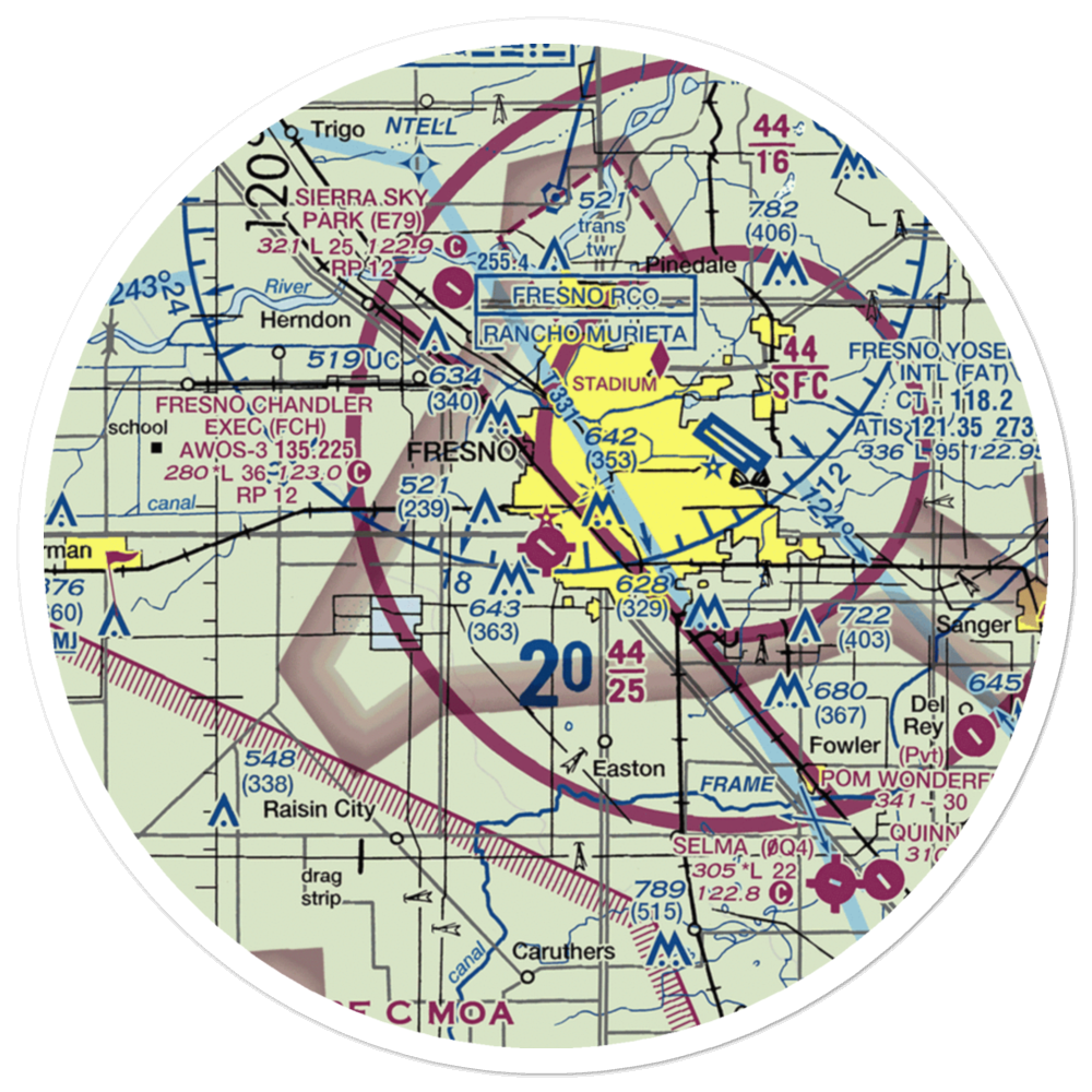 Fresno Chandler Executive Airport (FCH) VFR Sectional Sticker (30 mile) 