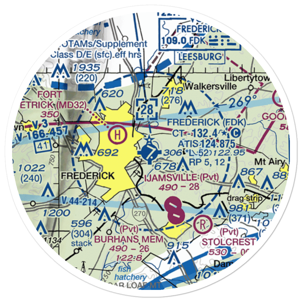 Frederick Municipal Airport (FDK) VFR Sectional Sticker (20 mile) 