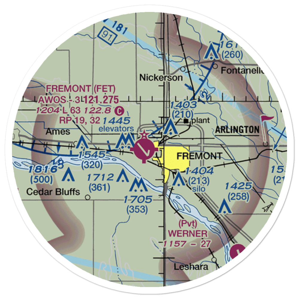 Fremont Municipal Airport (FET) VFR Sectional Sticker (20 mile) 