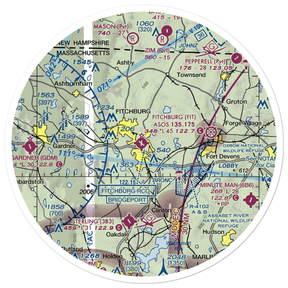 Fitchburg Municipal Airport (FIT) VFR Sectional Sticker (30 mile) 