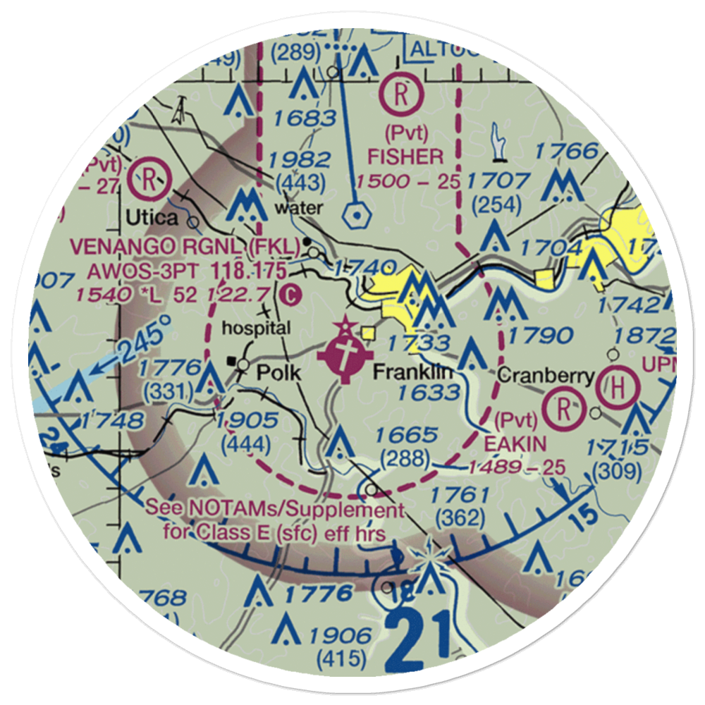 Venango Regional Airport (FKL) VFR Sectional Sticker (20 mile) 