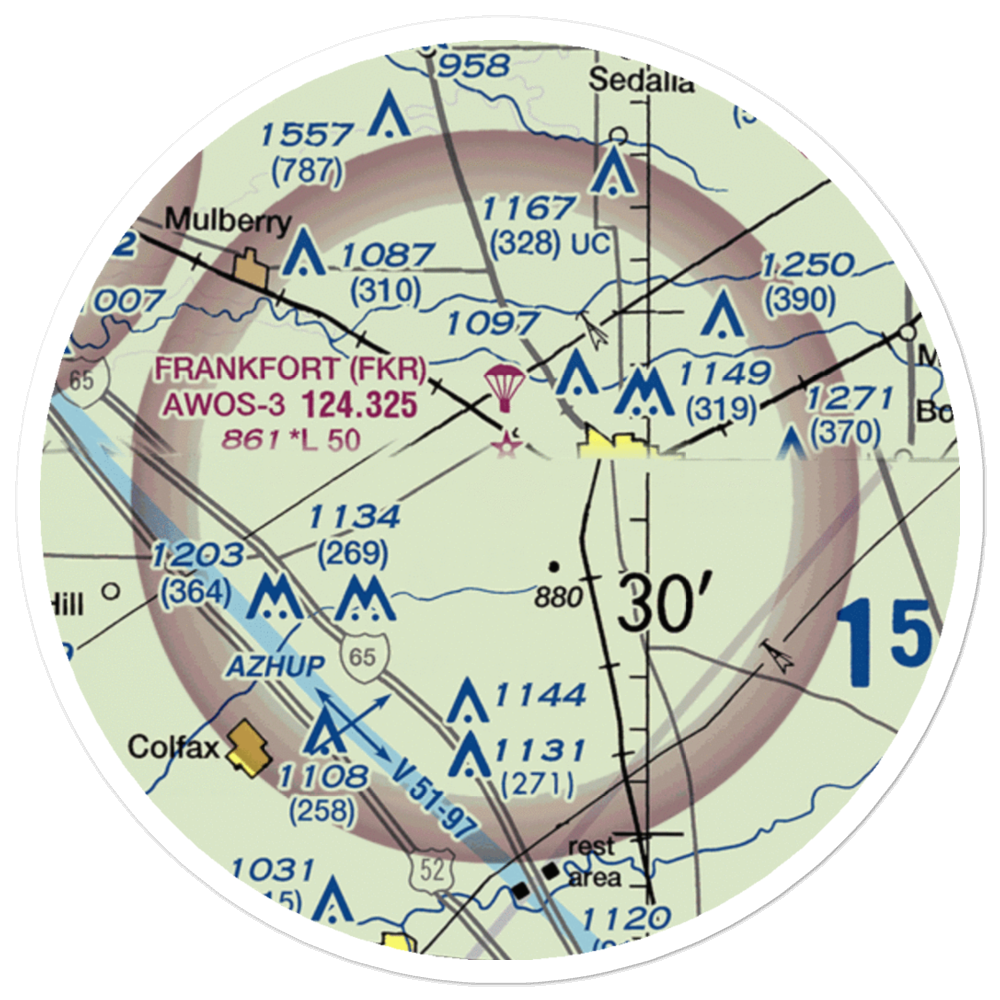 Frankfort Municipal Airport (FKR) VFR Sectional Sticker (20 mile) 