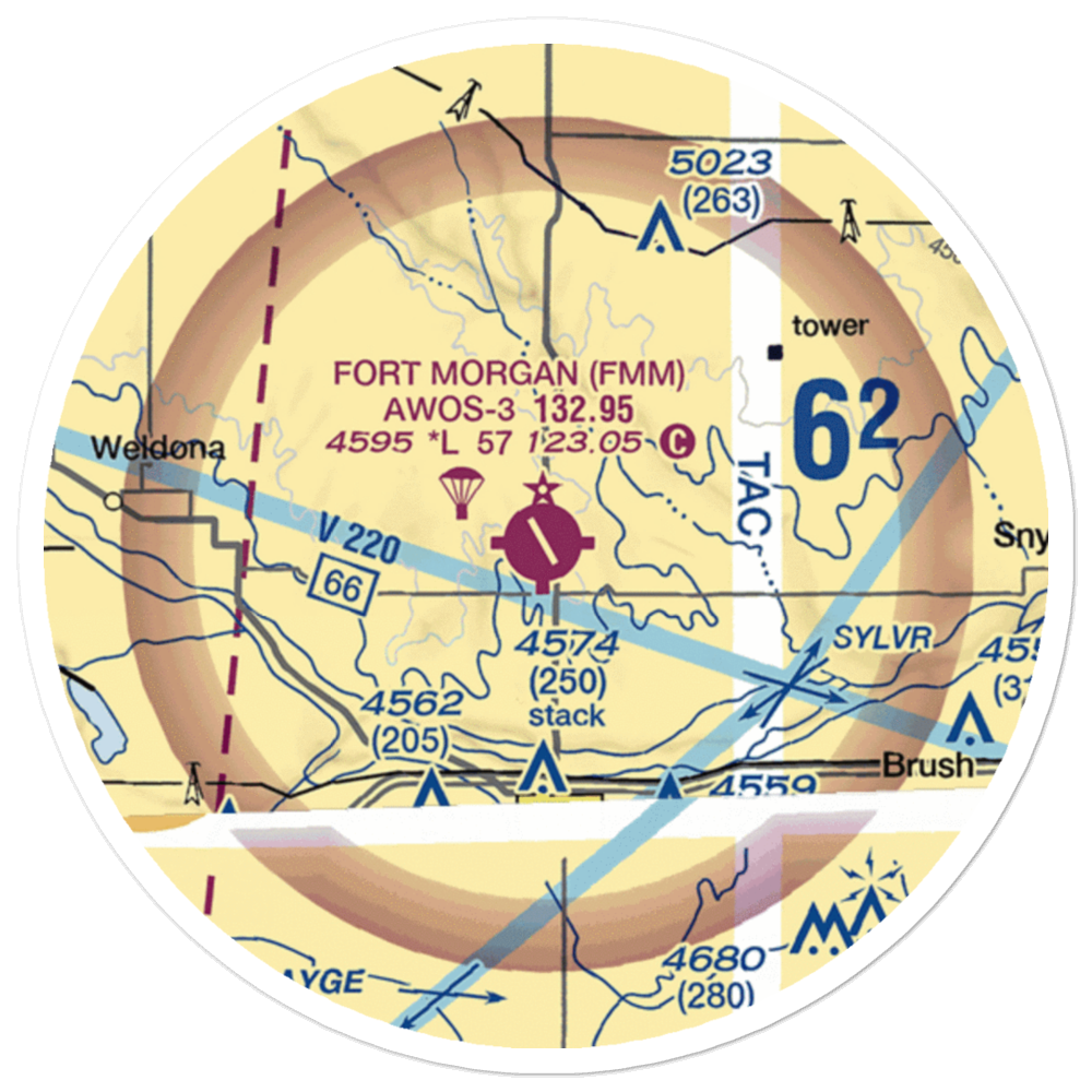 Fort Morgan Municipal Airport (FMM) VFR Sectional Sticker (20 mile) 