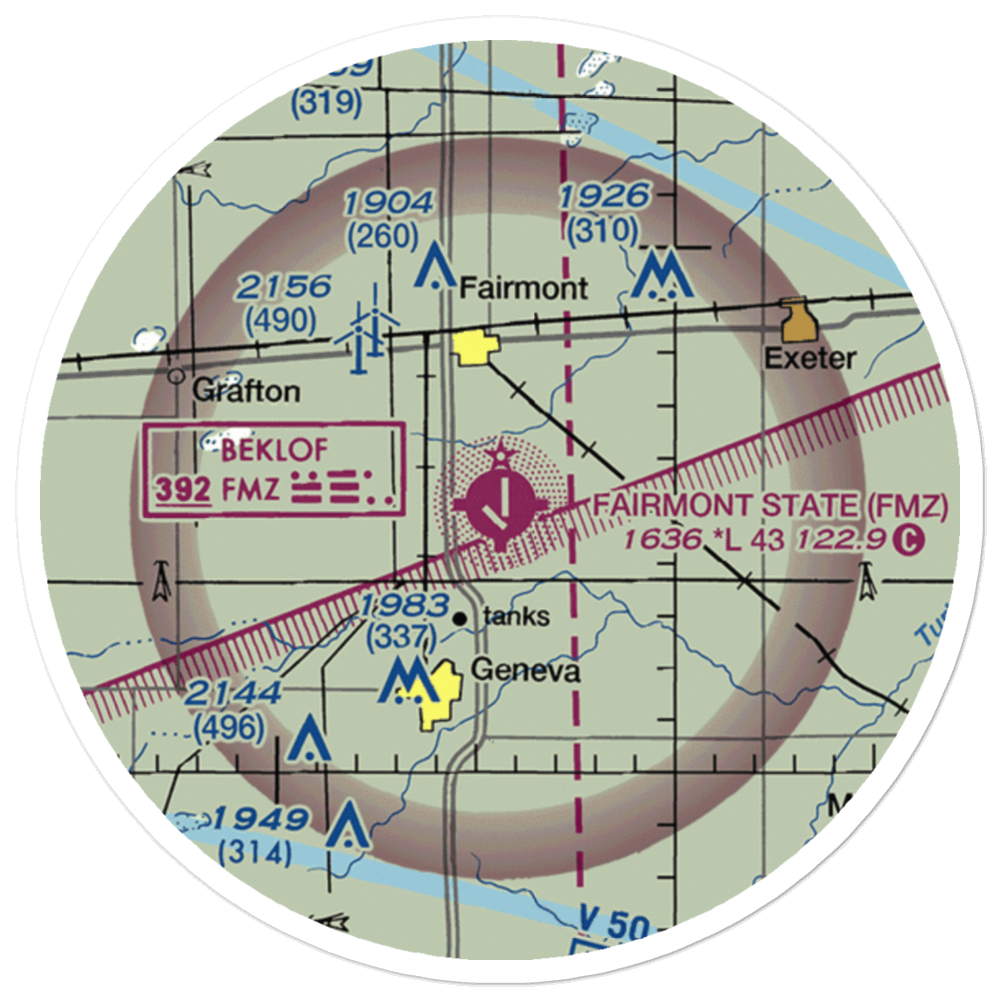 Fairmont State Airfield (FMZ) VFR Sectional Sticker (20 mile) 