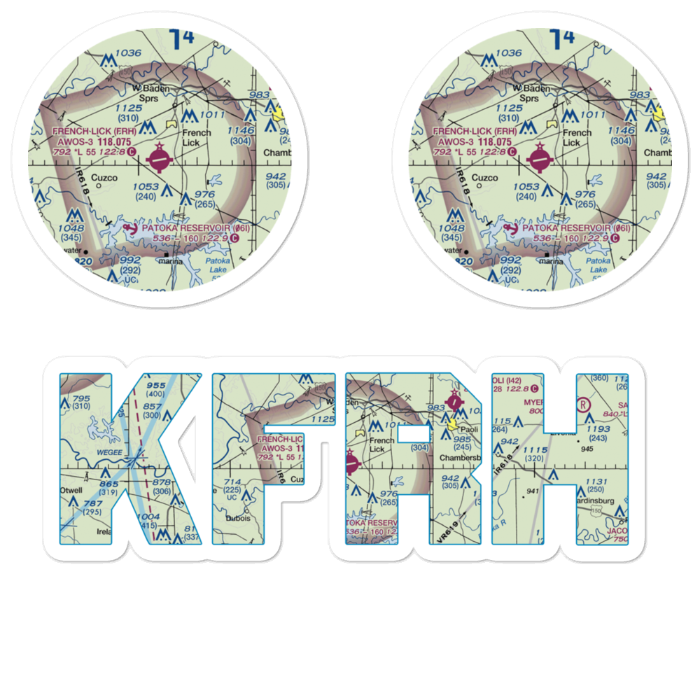 French Lick Municipal Airport (FRH) VFR Sectional Sticker Pack 