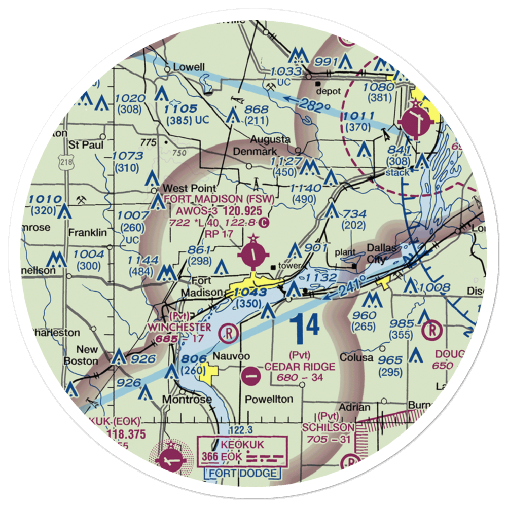 Fort Madison Municipal Airport (FSW) VFR Sectional Sticker (30 mile) 