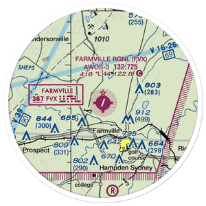 Farmville Regional Airport (FVX) VFR Sectional Sticker (20 mile)