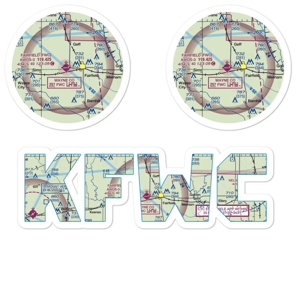 Fairfield Municipal Airport (FWC) VFR Sectional Sticker Pack 