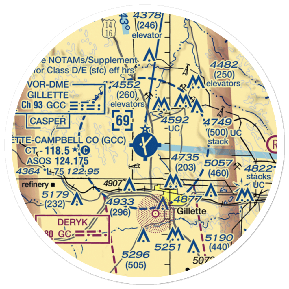 Gillette Campbell County Airport (GCC) VFR Sectional Sticker (20 mile) 