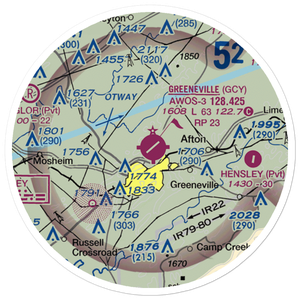 Greeneville-Greene County Municipal Airport (GCY) VFR Sectional Sticker (20 mile)