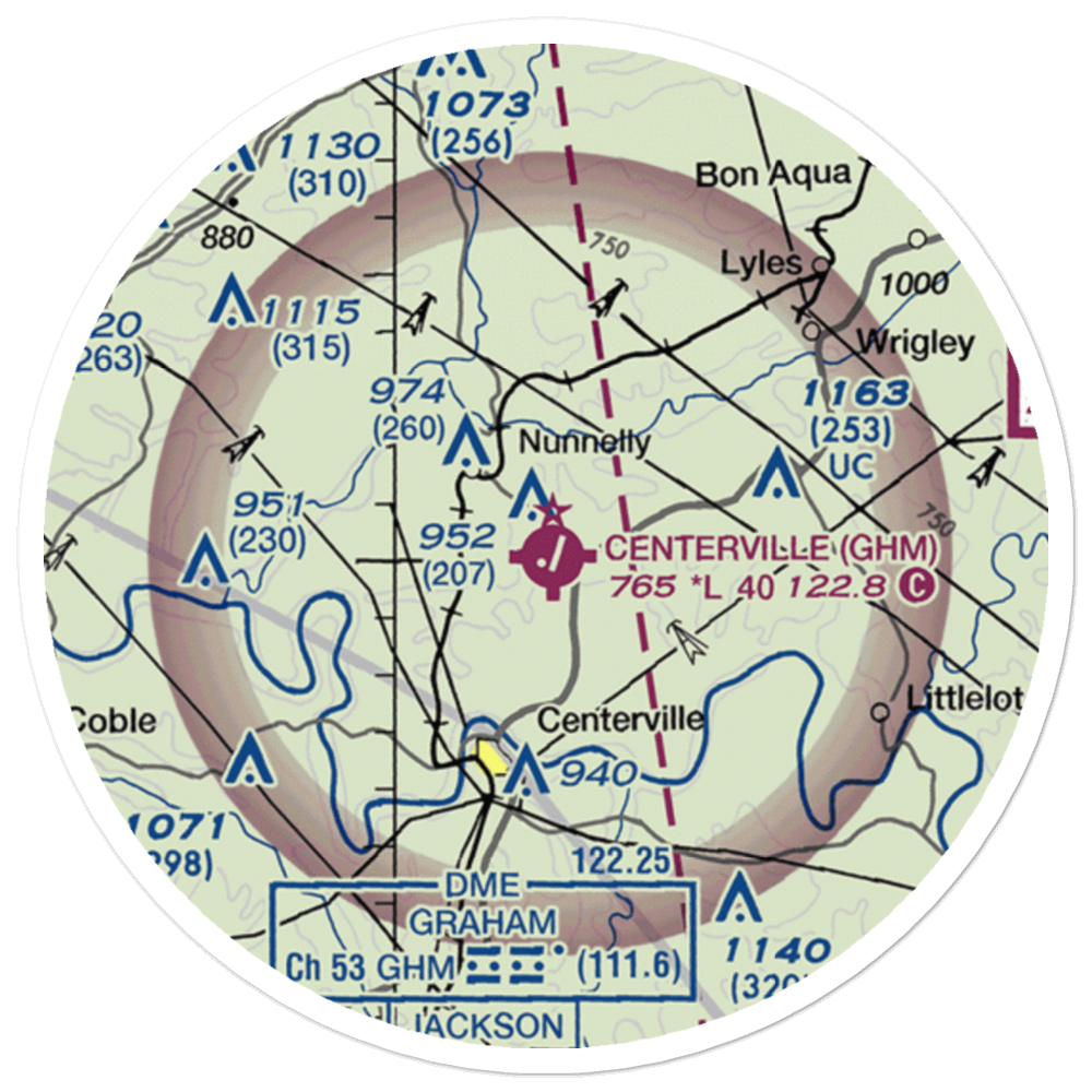 Centerville Municipal Airport (GHM) VFR Sectional Sticker (20 mile) 