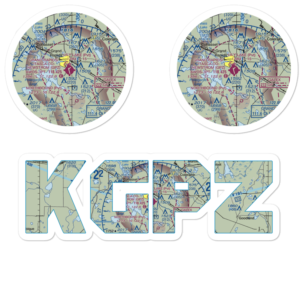 Grand Rapids Itasca Co-Gordon Newstrom field (GPZ) VFR Sectional Sticker Pack 