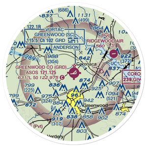 Greenwood County Airport (GRD) VFR Sectional Sticker (20 mile)