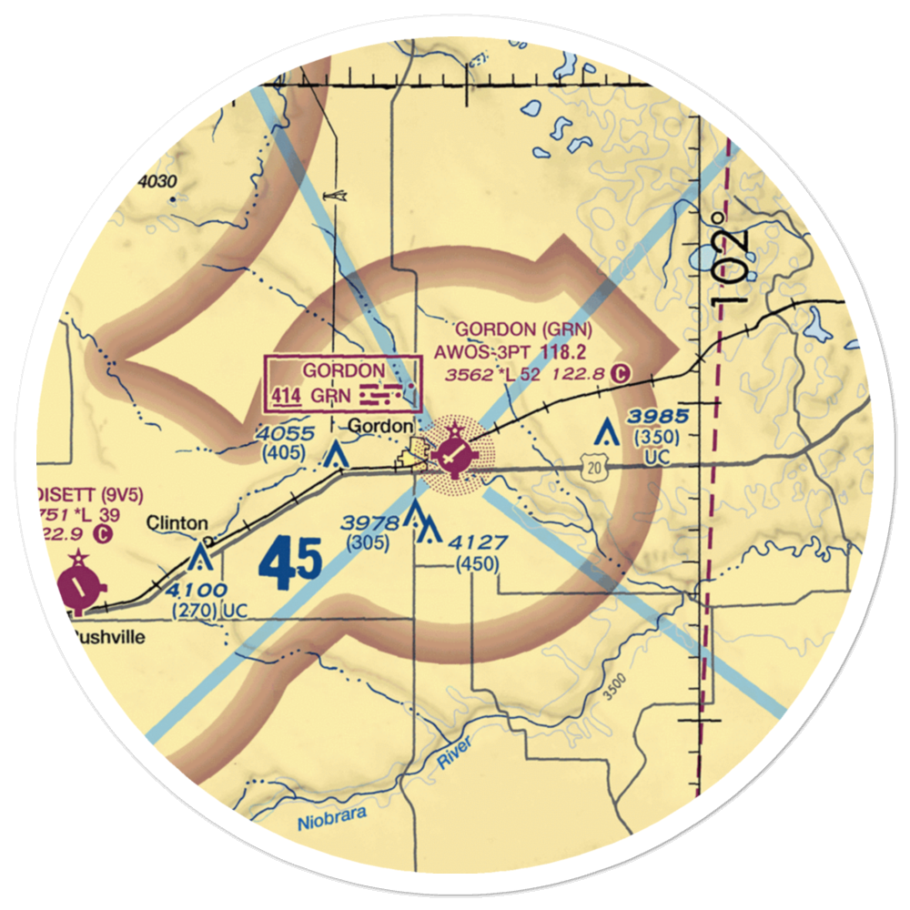 Gordon Municipal Airport (GRN) VFR Sectional Sticker (30 mile) 