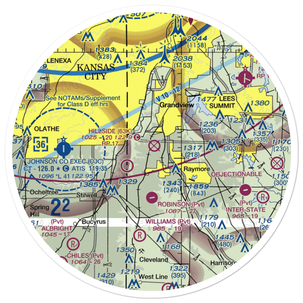 Richards-Gebaur Air Force Base (GVW) VFR Sectional Sticker (30 mile) 