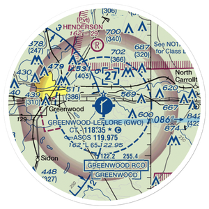 Greenwood–Leflore Airport (GWO) VFR Sectional Sticker (20 mile)