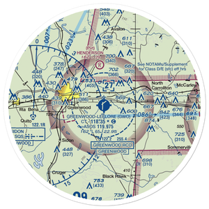 Greenwood–Leflore Airport (GWO) VFR Sectional Sticker (30 mile)