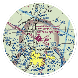 Goldsboro-Wayne Municipal Airport (GWW) VFR Sectional Sticker (20 mile)