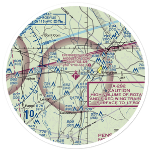 Evergreen Regional Airport/Middleton Field (GZH) VFR Sectional Sticker (30 mile)