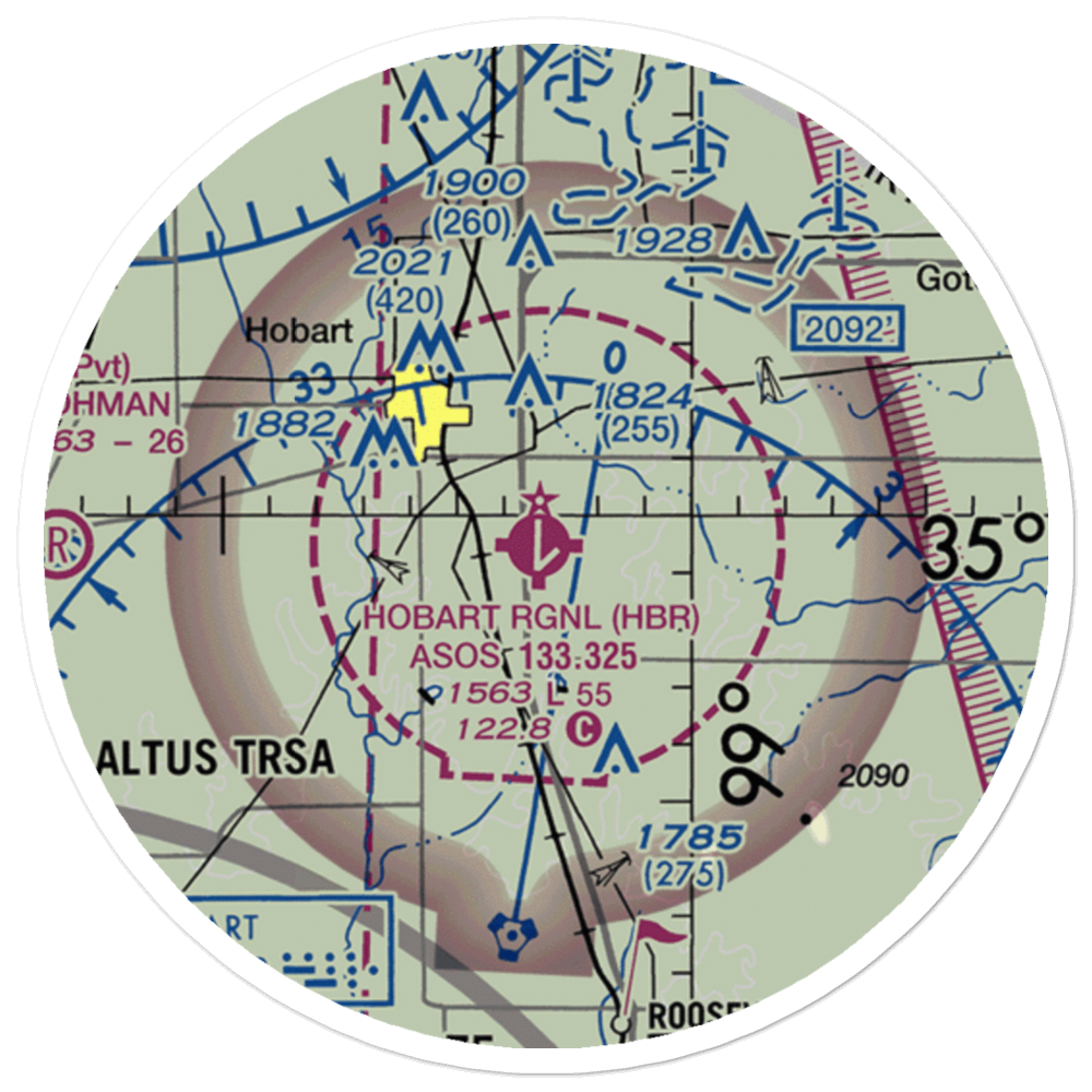 Hobart Regional Airport (HBR) VFR Sectional Sticker (20 mile) 