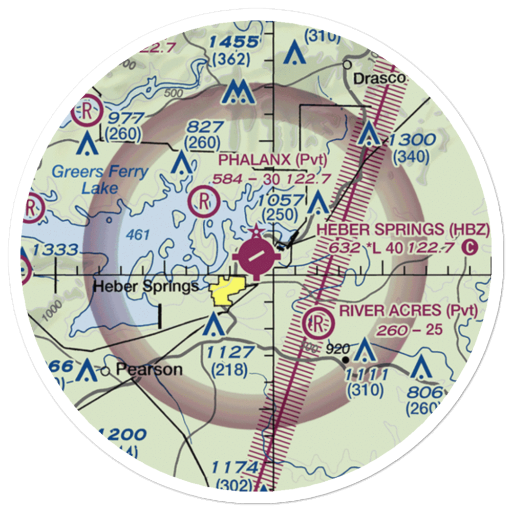 Heber Springs Municipal Airport (HBZ) VFR Sectional Sticker (20 mile) 