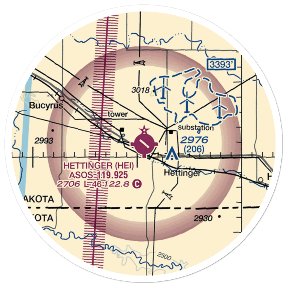 Hettinger Municipal Airport (HEI) VFR Sectional Sticker (20 mile) 