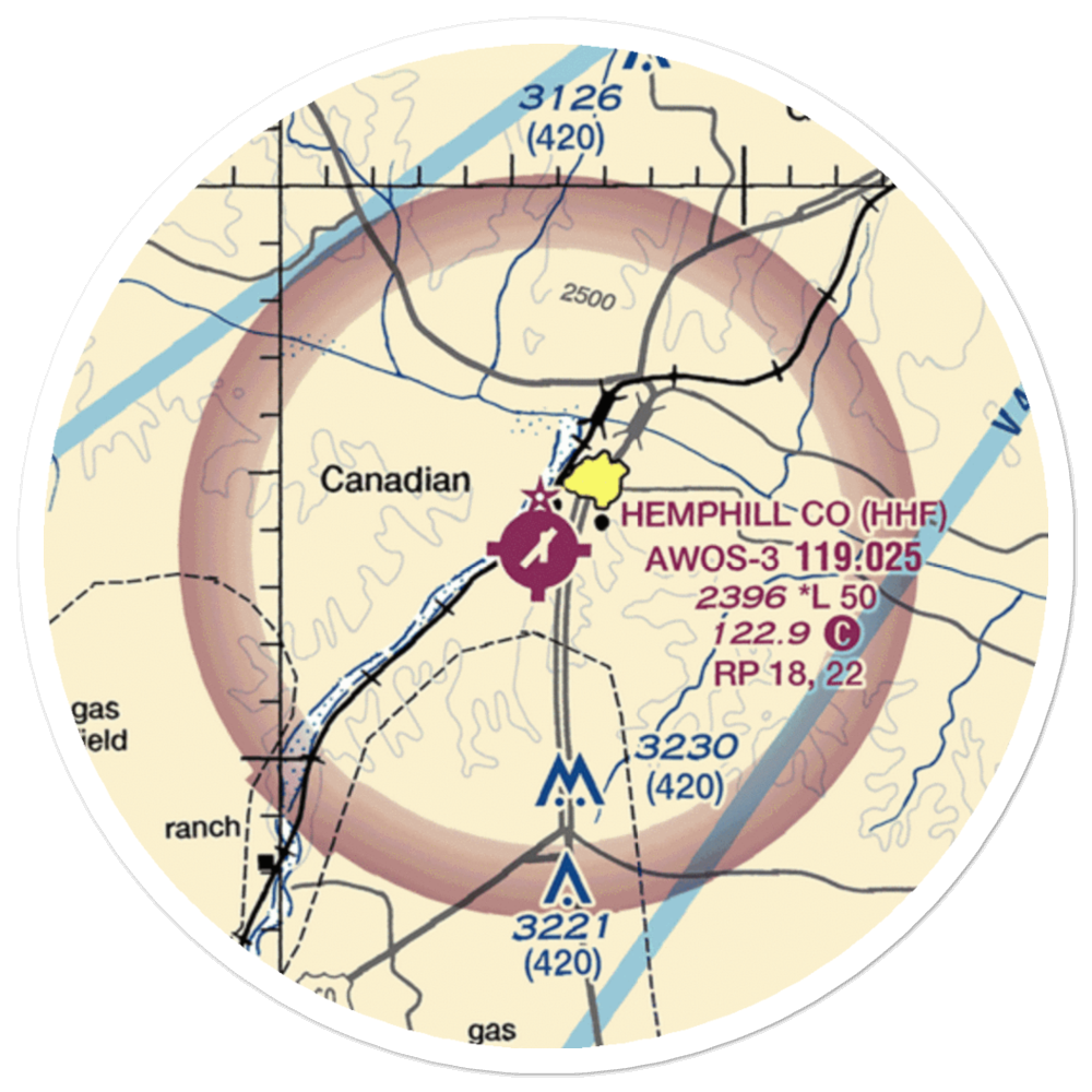 Hemphill County Airport (HHF) VFR Sectional Sticker (20 mile) 