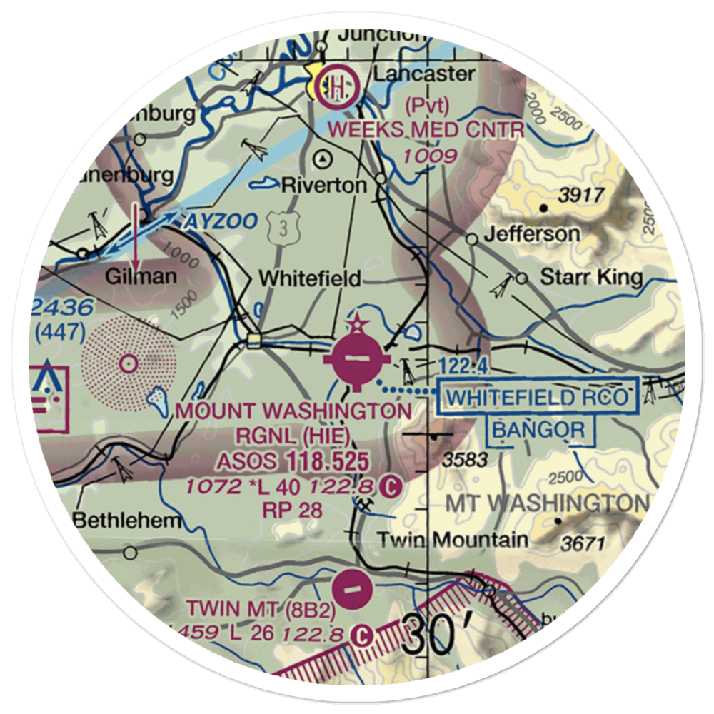 Mount Washington Regional Airport (HIE) VFR Sectional Sticker (20 mile) 