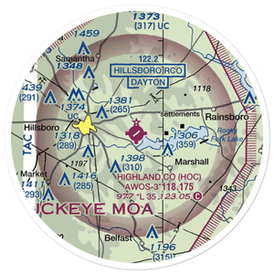 Highland County Airport (HOC) VFR Sectional Sticker (20 mile)