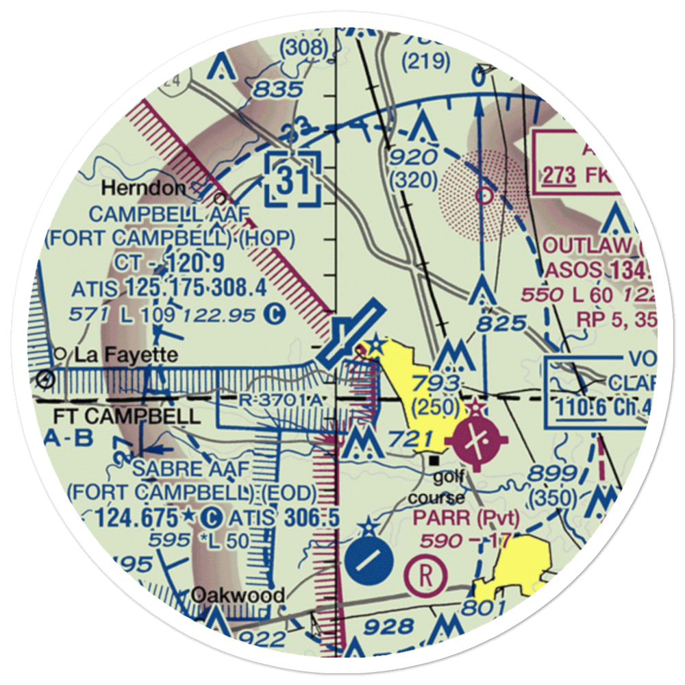 Campbell AAF (Fort Campbell) Air Field (HOP) VFR Sectional Sticker (20 mile) 