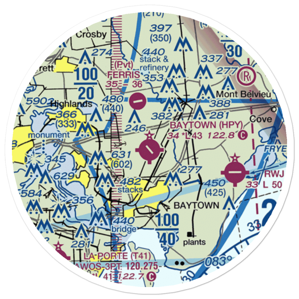 Baytown Airport (HPY) VFR Sectional Sticker (20 mile) 