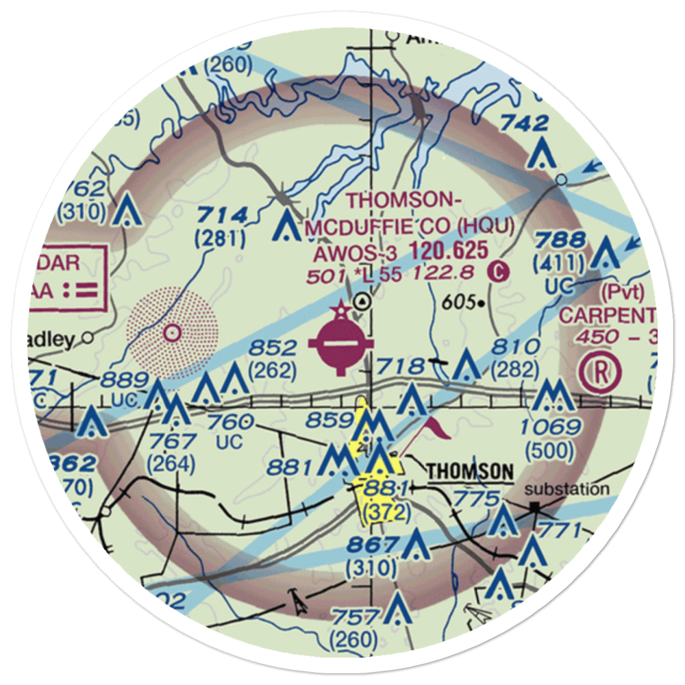 Thomson-McDuffie County Airport (HQU) VFR Sectional Sticker (20 mile) 
