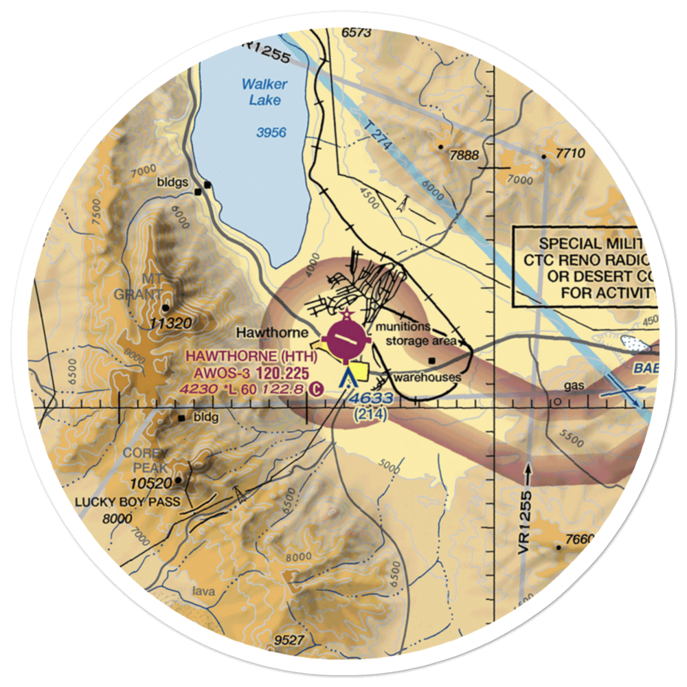 Hawthorne Industrial Airport (HTH) VFR Sectional Sticker (30 mile) 