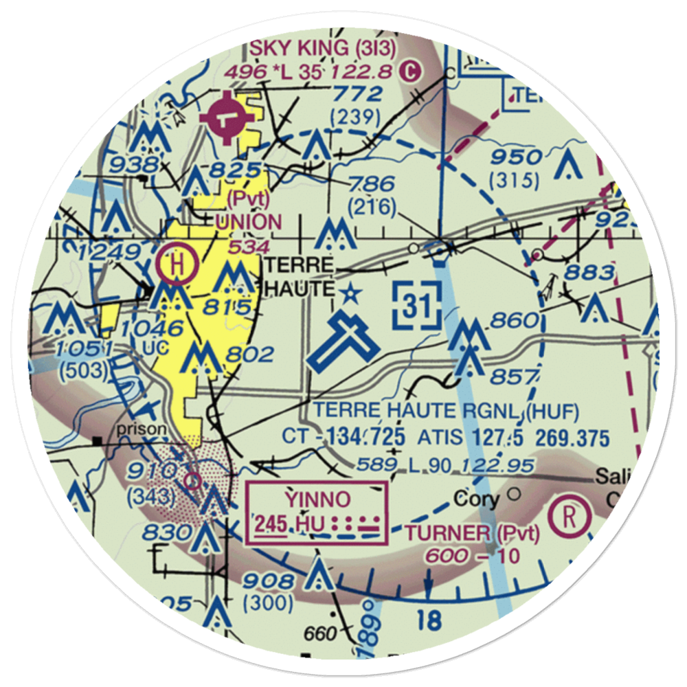 Terre Haute Regional Airport, Hulman Field (HUF) VFR Sectional Sticker (20 mile) 