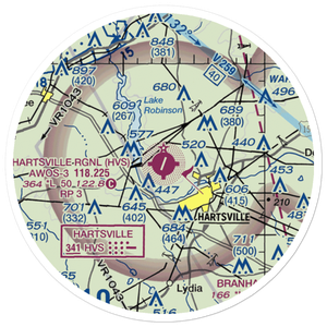 Hartsville Regional Airport (HVS) VFR Sectional Sticker (20 mile)