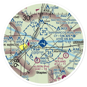 San Marcos Regional Airport (HYI) VFR Sectional Sticker (20 mile)