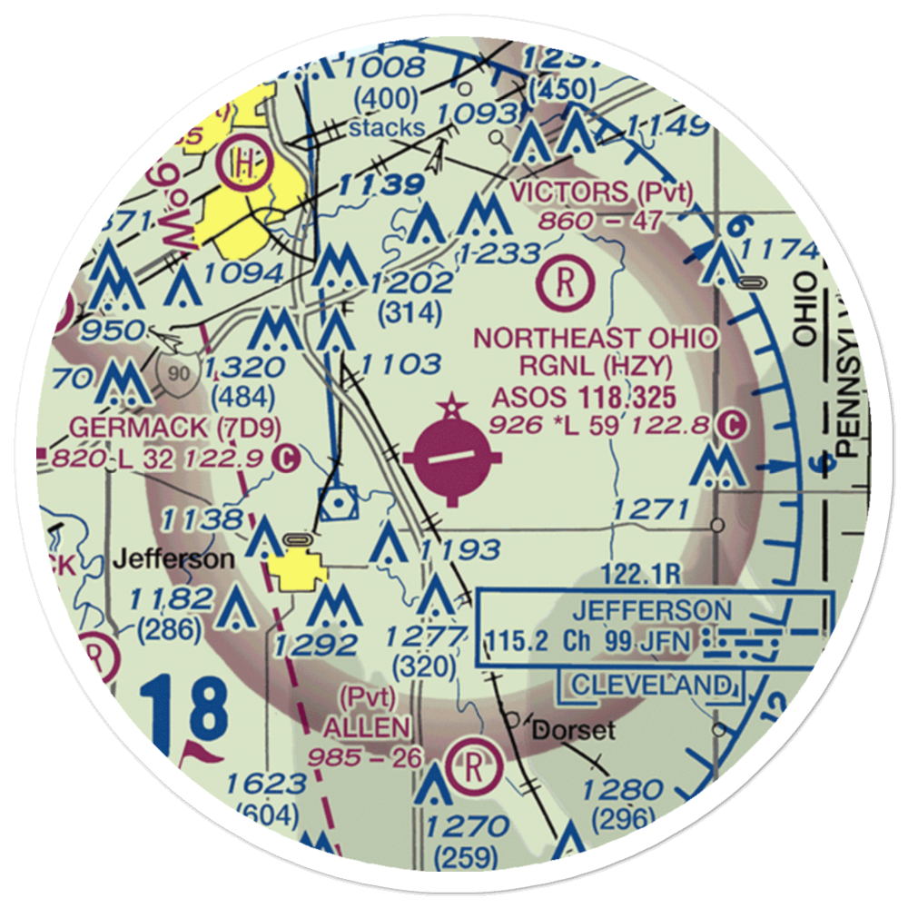 Northeast Ohio Regional Airport (HZY) VFR Sectional Sticker (20 mile) 