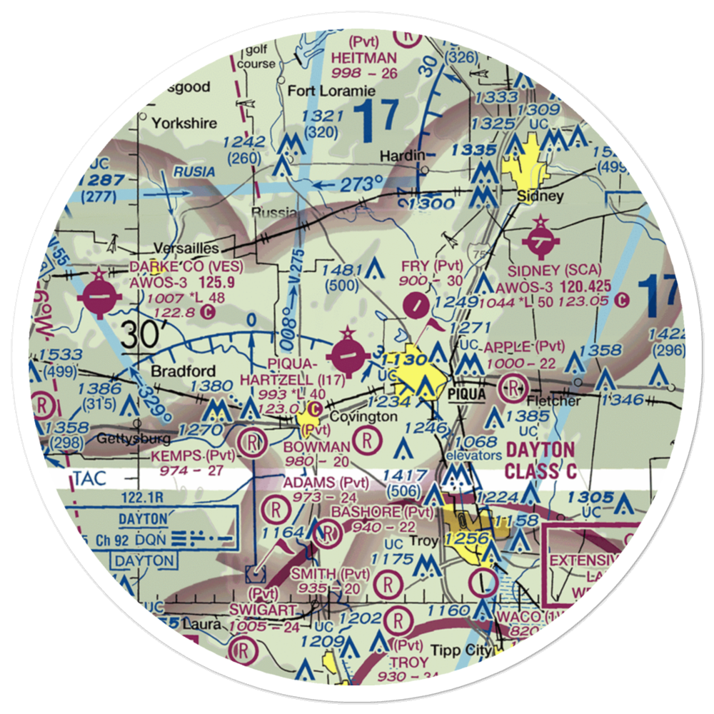 Piqua Airport-Hartzell Field (I17) VFR Sectional Sticker (30 mile) 