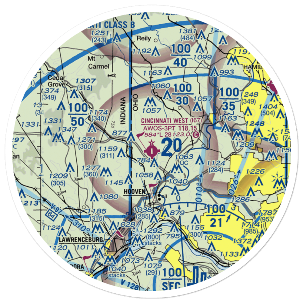 Cincinnati West Airport (I67) VFR Sectional Sticker (30 mile) 