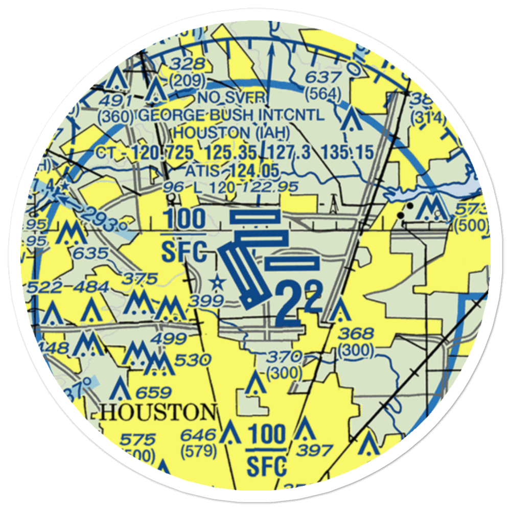George Bush Intercontinental Houston Airport (IAH) VFR Sectional Sticker (20 mile) 