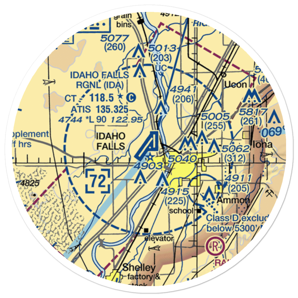 Idaho Falls Regional Airport (IDA) VFR Sectional Sticker (20 mile) 