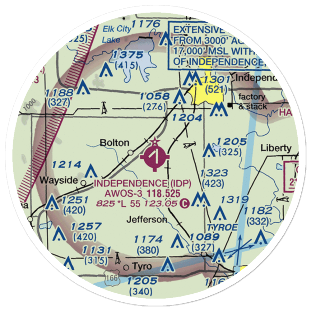 Independence Municipal Airport (IDP) VFR Sectional Sticker (20 mile) 