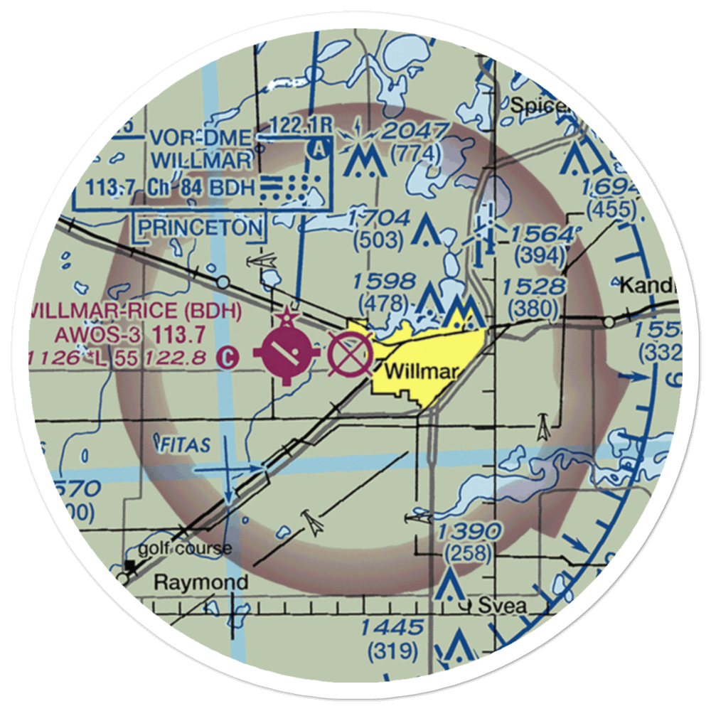 Willmar Municipal John L Rice Field (ILL) VFR Sectional Sticker (20 mile) 