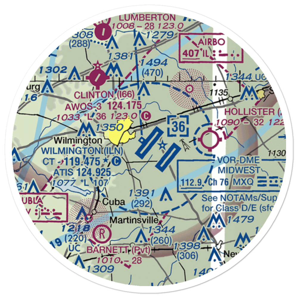 Wilmington Airpark (ILN) VFR Sectional Sticker (20 mile) 