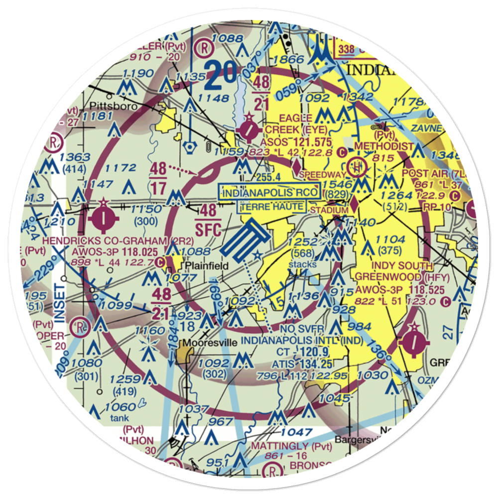 Indianapolis International Airport (IND) VFR Sectional Sticker (30 mile) 