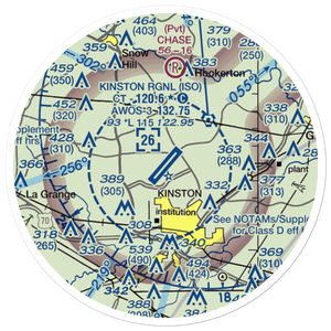 Kinston Regional Jetport At Stallings Field (ISO) VFR Sectional Sticker (20 mile)