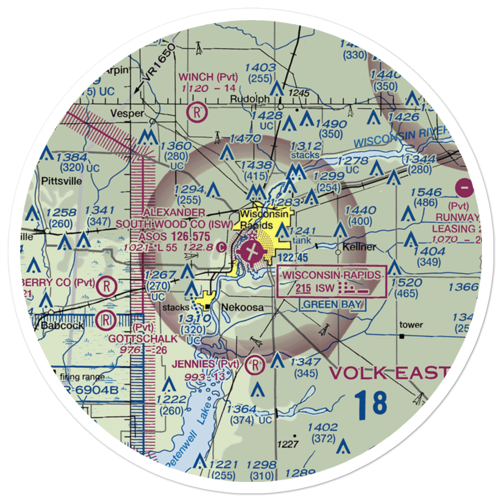 Alexander Field South Wood County Airport (ISW) VFR Sectional Sticker (30 mile) 