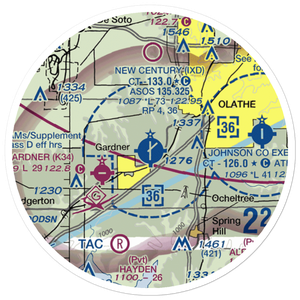 New Century Aircenter Airport (IXD) VFR Sectional Sticker (20 mile)